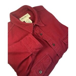 VTG Eddie Bauer Heavy Chamois Flannel Shirt Red Flap Pockets Men's Tall Large